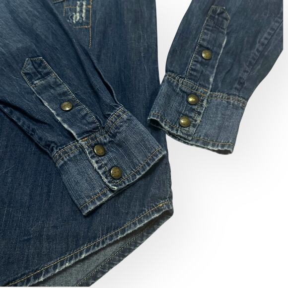 CURRENT ELLIOTT Distressed Denim Western Shirt Snap Closure Chambray Relaxed S - Picture 4 of 10